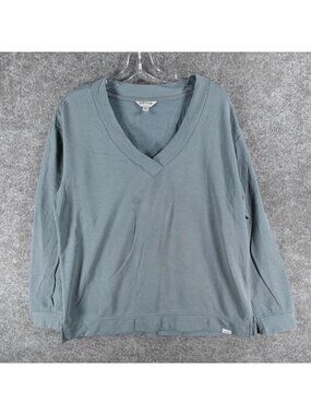 Orvis V-Neck Pullover Sweatshirt Womens M Slate Blue Fleece Classic Relaxed Fit